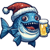 Piranha Fish Christmas Beer Funny