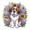 St. Bernard with sunflowers