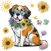 St. Bernard with sunflowers