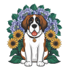 St. Bernard with sunflowers