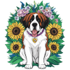 St. Bernard with sunflowers