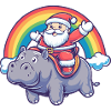 Hippopotamus Santa Claus Rainbow