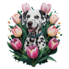 Dalmatien mignon avec des tulipes