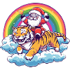 Tiger Santa Claus Rainbow