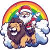 Lion Père Noël Arc-en-ciel