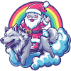 Wolf Santa Claus Rainbow