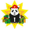 Panda mit Weihnachtsmütze und Stern.
