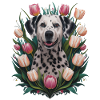 Dalmatien mignon avec des tulipes