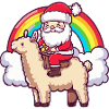 Alpaca Llama Santa Claus Rainbow