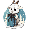 Cute goat unwrapping gift