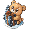 Cute bear unwrapping gift