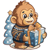Cute orangutan unwrapping gift