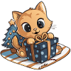 Cute cat unwrapping gift