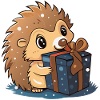 Cute hedgehog unwraps gift