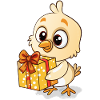 Cute chick unwraps gift