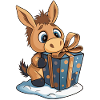 Cute donkey unwrapping gift