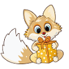 Cute fox unwraps gift