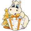 Cute hippopotamus unwrapping gift
