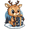 Cute deer unwrapping gift
