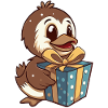 Cute duck unwraps gift