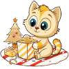 Cute cat unwrapping gift