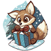 Cute fox unwraps gift