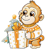 Cute monkey unwrapping gift