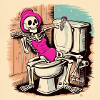 Skeleton in bathroom with swimsuit