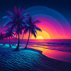 Neon Sonnenuntergang Palmenstrand