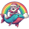 Piranha Fish Santa Claus Rainbow