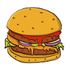Buntes Bild eines Hamburgerbrötchens.