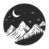 Bjerglogo, rundt logo, stjerneklar nat