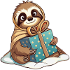 Cute sloth unwrapping gift