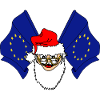Weihnachtsmann mit zwei EU-Flaggen