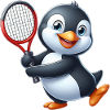 Pinguino Tennis Giocatore di Tennis Sport Cartone Animato
