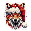 Polygon Kunst - Fuchs mit Weihnachtsmütze