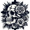 Skull among roses