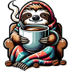 Cozy sloth with coffee