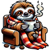 Cozy sloth with coffee