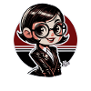 Chibi-cute nerdy retro book lover