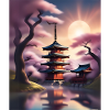 Japanese buildings during sakura