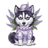 Cute cartoon husky with lilac