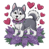 Cute cartoon husky with lilac