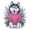 Cute cartoon husky with lilac
