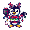 Fröhlicher Pinguin Mit Weihnachtslichtern