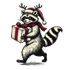 Christmas raccoon with gift