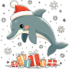 Dolphin with Santa Hat - Snowflakes