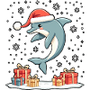 Dolphin with Santa Hat Snowflakes