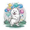 Samoyed dog with soap bubbles