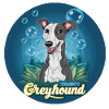 Cartoon greyhound with soap bubbles